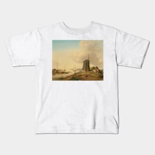 A River Landscape with a Windmill by Jan van Os Kids T-Shirt